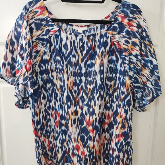 *Beach Lunch Lounge Multi Print Short Raglan Sleeve  Pullover Top Size M* - Picture 1 of 3